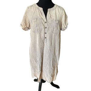 Distressed Very J Cream Tencel Shirt Dress Small